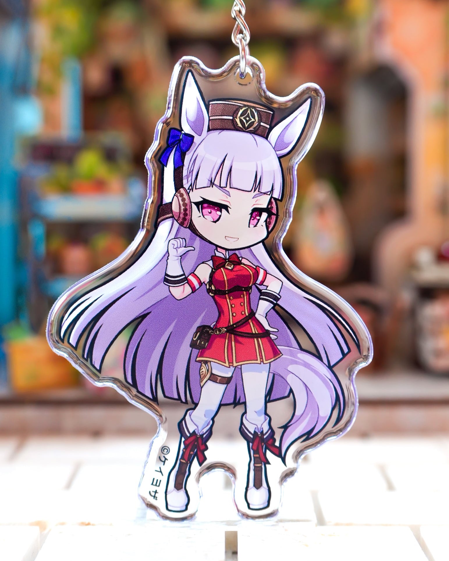 Anime character keychain with a blurred background golshi Gold Ship Uma Musume acrylic charm pretty derby